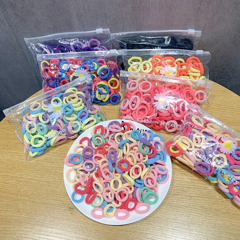 100PCS Colorful Basic Nylon Ealstic Hair Ties for Girls Children Ponytail Hold Scrunchie Rubber Band Kids Basic Hair Accessories