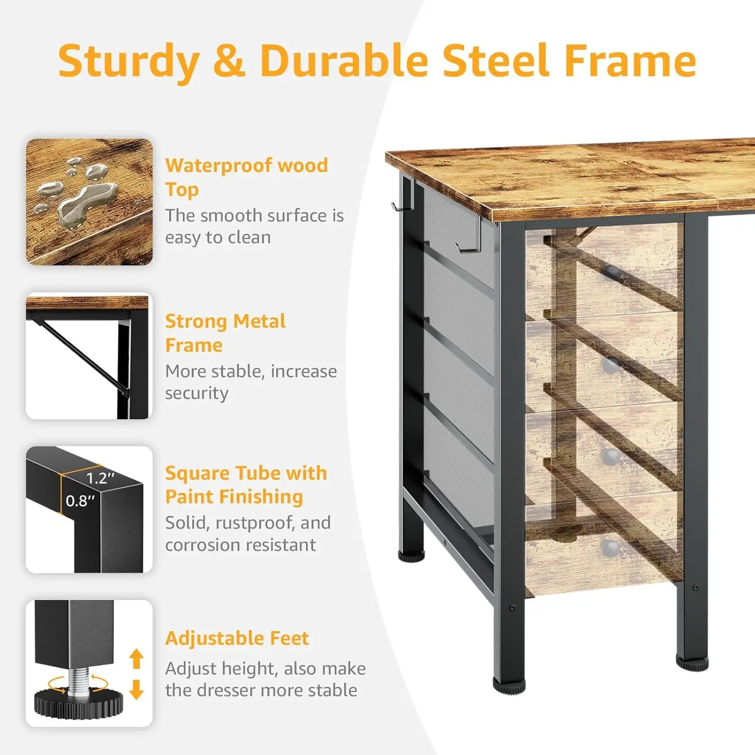 55 Inch Home Office Desk with 8 Fabric Drawers - Computer Study Work Desk for Bedroom, Gaming, Students