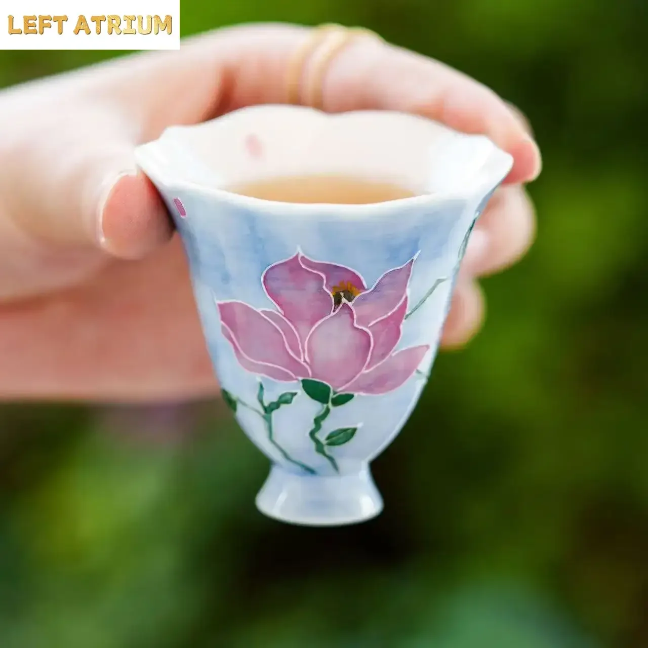 2Pcs 50MLFog Blue Hand-painted Magnolia Ceramic Teacup Master Cup Personal Tea Cup Kung Fu TeaSet Smell Tea Fragrance collection
