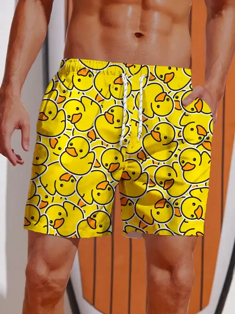 

New Men's Shorts Hawaiian Yellow Duck Mens Printing Short Summer New Swim Trunks Elastic Waist 3D Print Breathable Short Pants