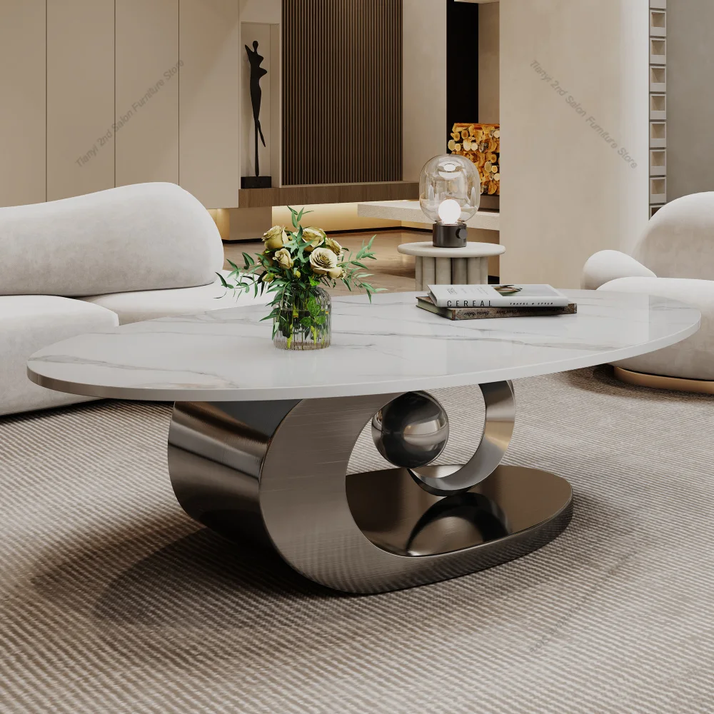 Italian Minimalist Sculptural Coffee Table, Stainless Steel Base Creative Living Room Center Tea Table, Custom Home Furniture