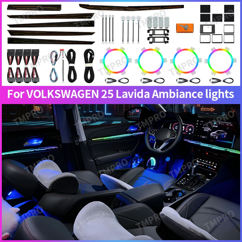 

Applicable for Volkswagen Lavida 2025 Car Ambient Lights Automotive Interior Decoration64 Colors LED Safety assistance systems