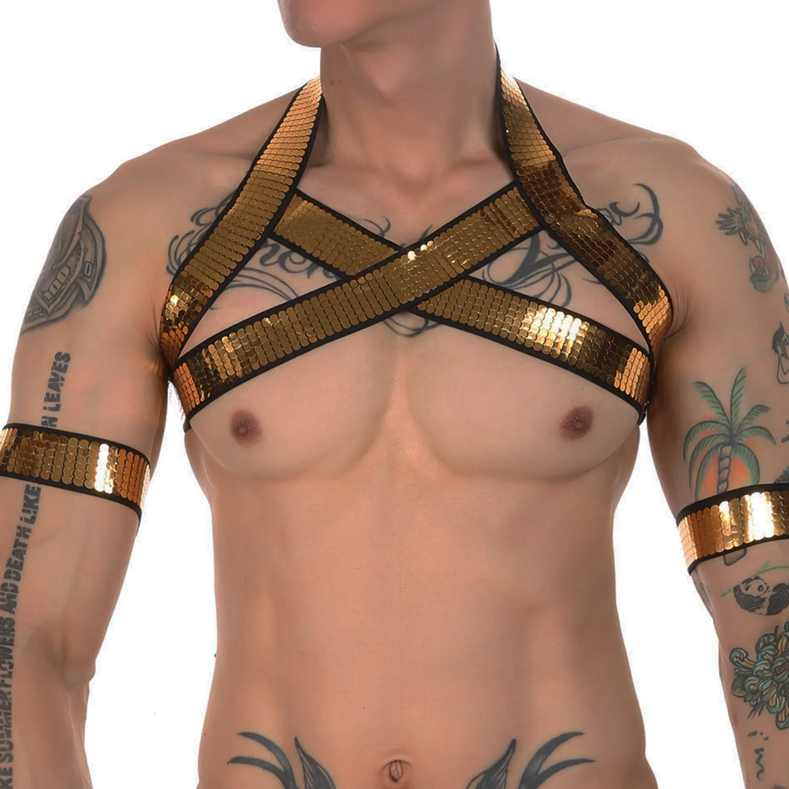 

Body Strap Men Golden Harness Erotic Lingerie Sexy Bondage Chest Fetish High Elastic Lingerie hombre Hollow Costume