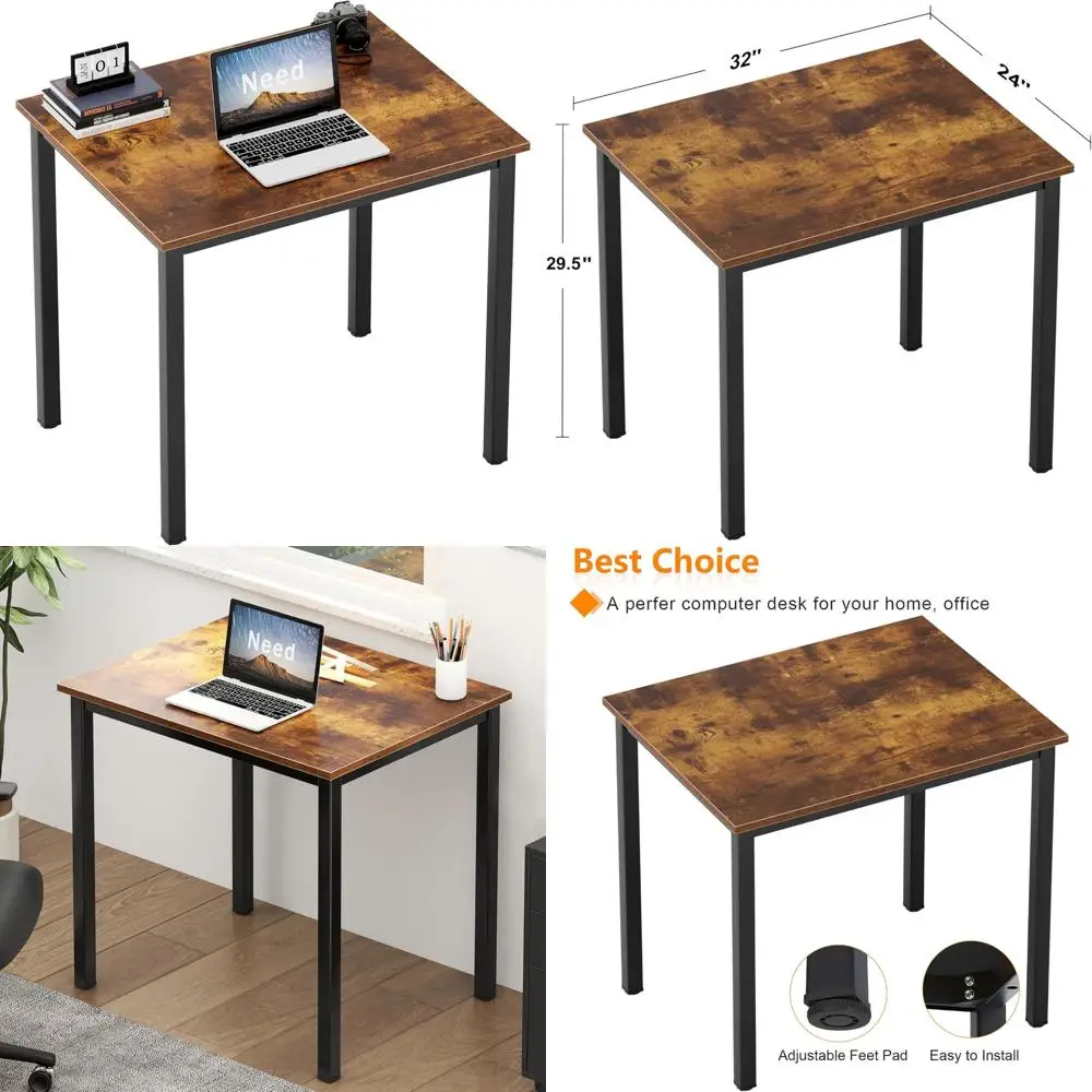 مكتب كتابة مدمج للمكتب المنزلي للطلاب والألعاب - مكتب كمبيوتر محمول بطول 31.5 بلمسة نهائية بنية ريفية