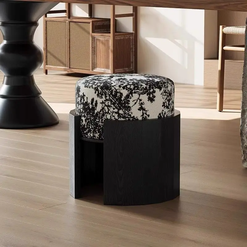 Simple Chinese log fabric dressing stool
