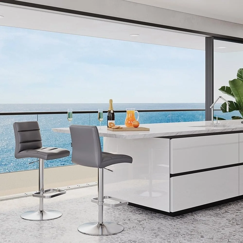 Furniture Lush Adjustable Height Slate Swivel Armless Bar Stool with Brushed Steel Base