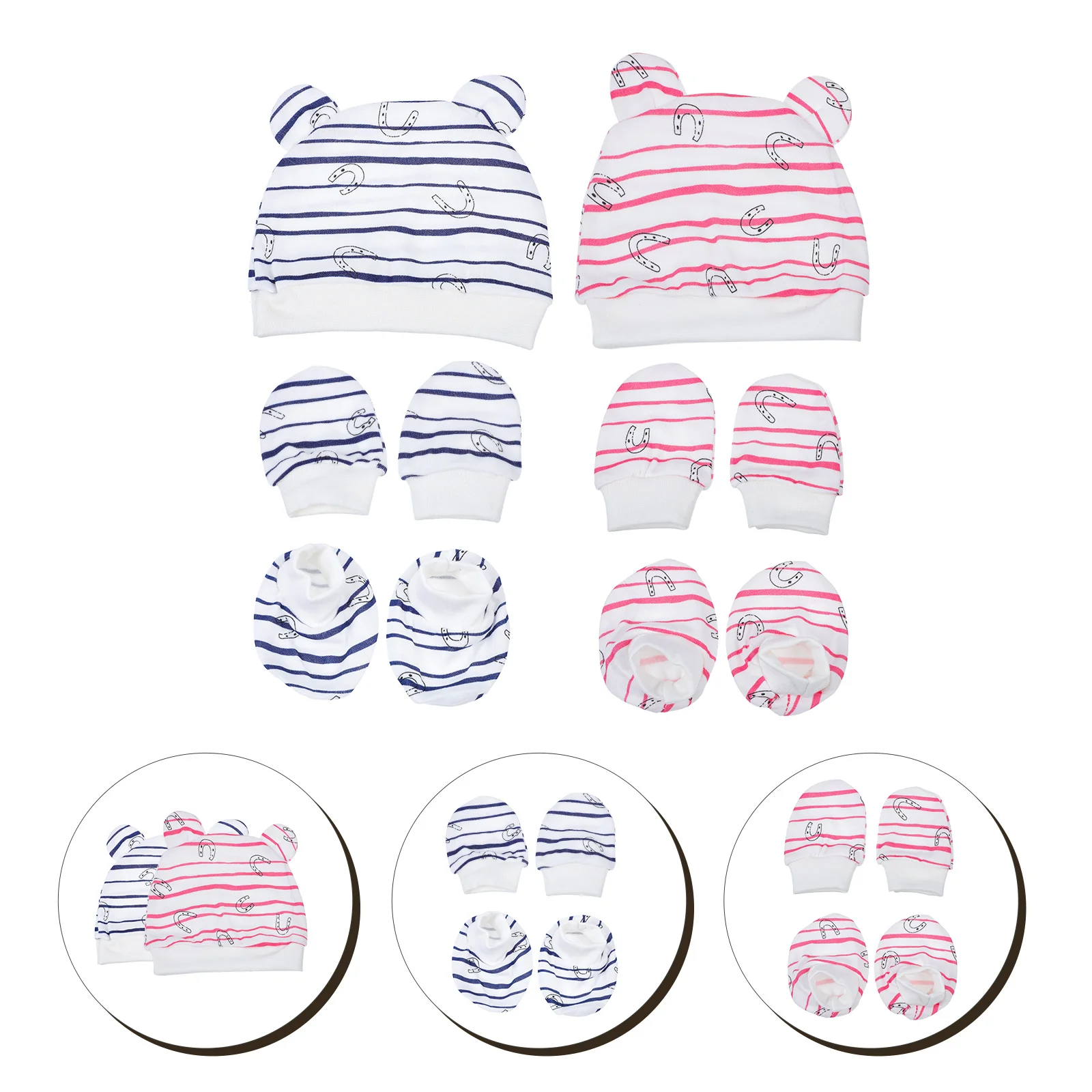 

2Sets Newborn Hats Gloves Kit Baby Cotton Anti-Scratch Hand Covers Soft Breathable Protection Cotton Hats Gloves Kit