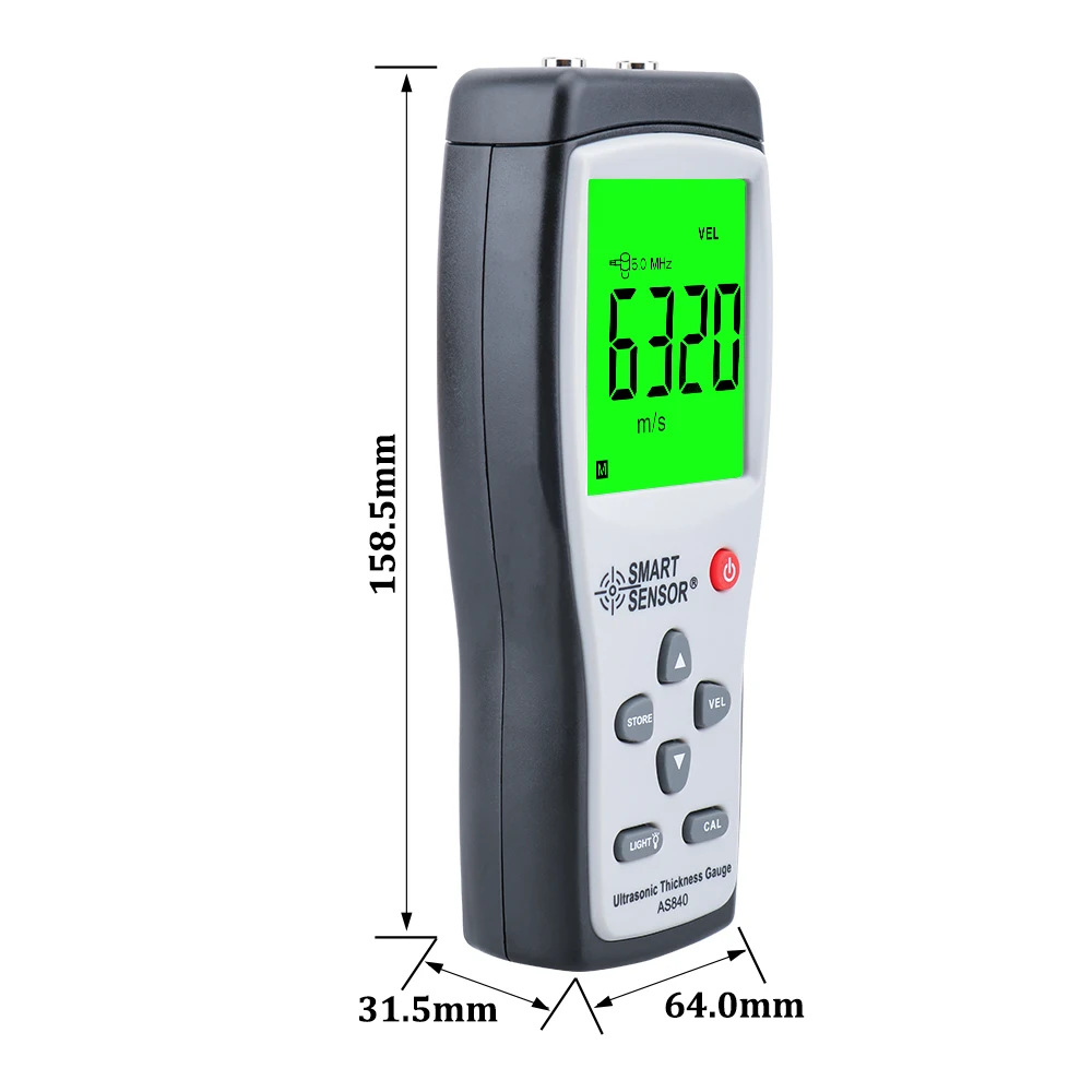 Digital Ultrasonic Thickness Gauge Sound Velocity Meter Metal Depth tester 1.2-225mm Smart Sensor AS840 with LCD display