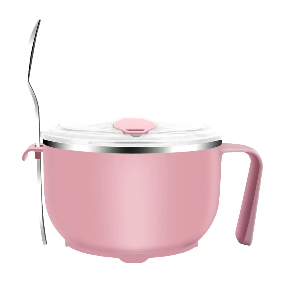 

Stainless Steel Noodle Bowl Soup Ramen Handheld Lid Plastic Child Food Storage Drainage Safe Anti Scald Kitchen Bar
