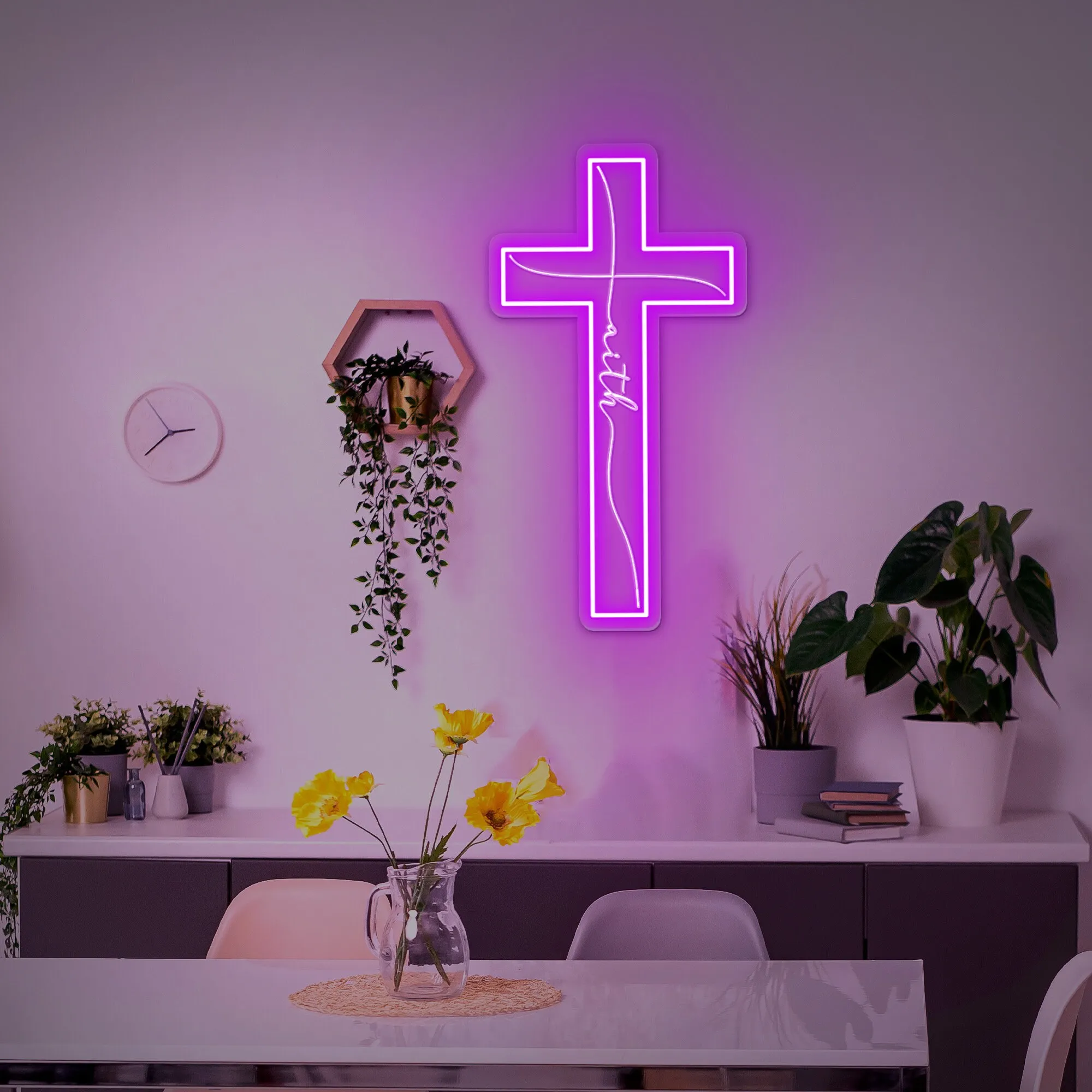 Cross Neon Sign Wall Decor 3D Engraving Art Home Decor  Sign Dimmable USB Powered Sign Wall Hnaing Bedroom Wedding Birthday Gift