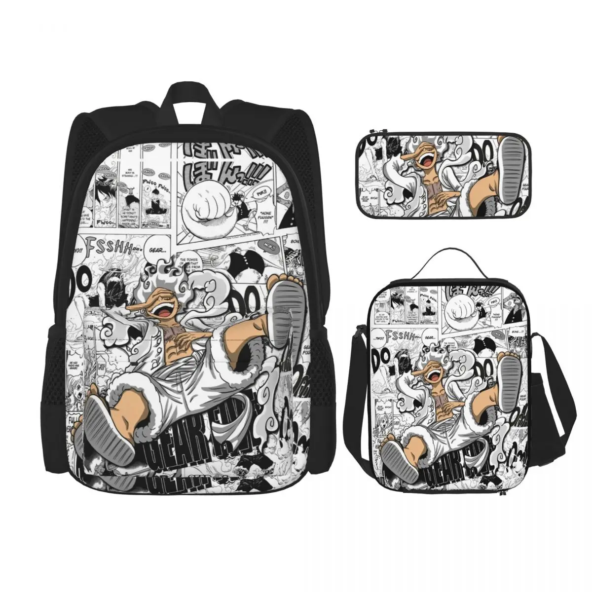 

3 шт./компл., рюкзак в стиле аниме «Луффи» для мальчиков и девочек, большая вместительная сумка для ноутбука, компьютера, сумка для обеда, пенал