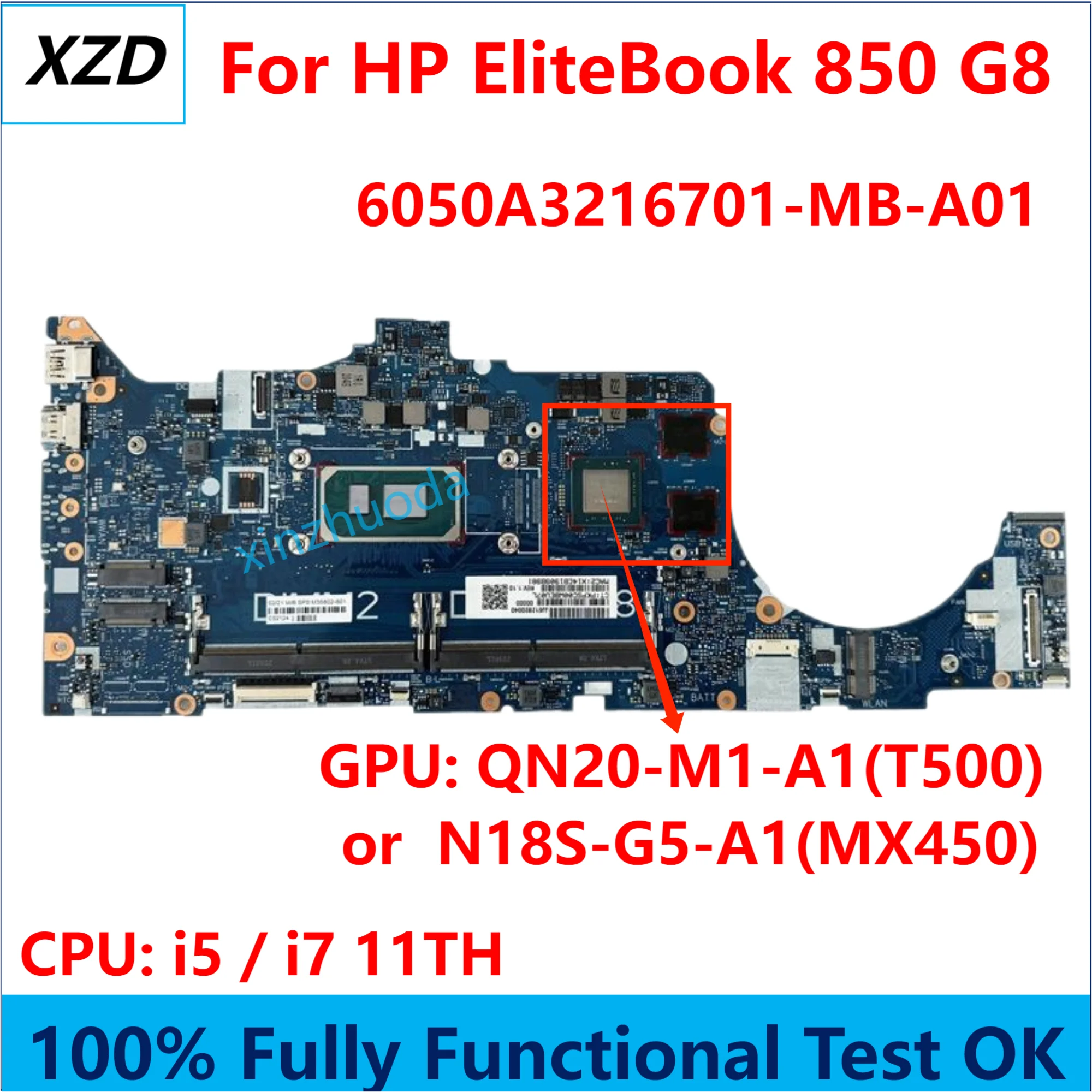 6050A3216701-MB-A01 Mainboard For HP EliteBook 850 G8 15 G8 Laptop Motherboard I5 I7 CPU MX450 T500 GPU 100% TEST OK