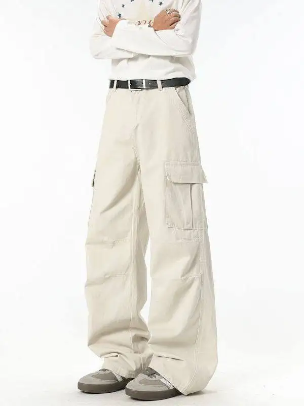 

Мужские повседневные брюки TANGZ Studio с широкими штанинами, рабочие, со средней посадкой, из хлопкового денима, в уличном стиле, всесезонные, износостойкие