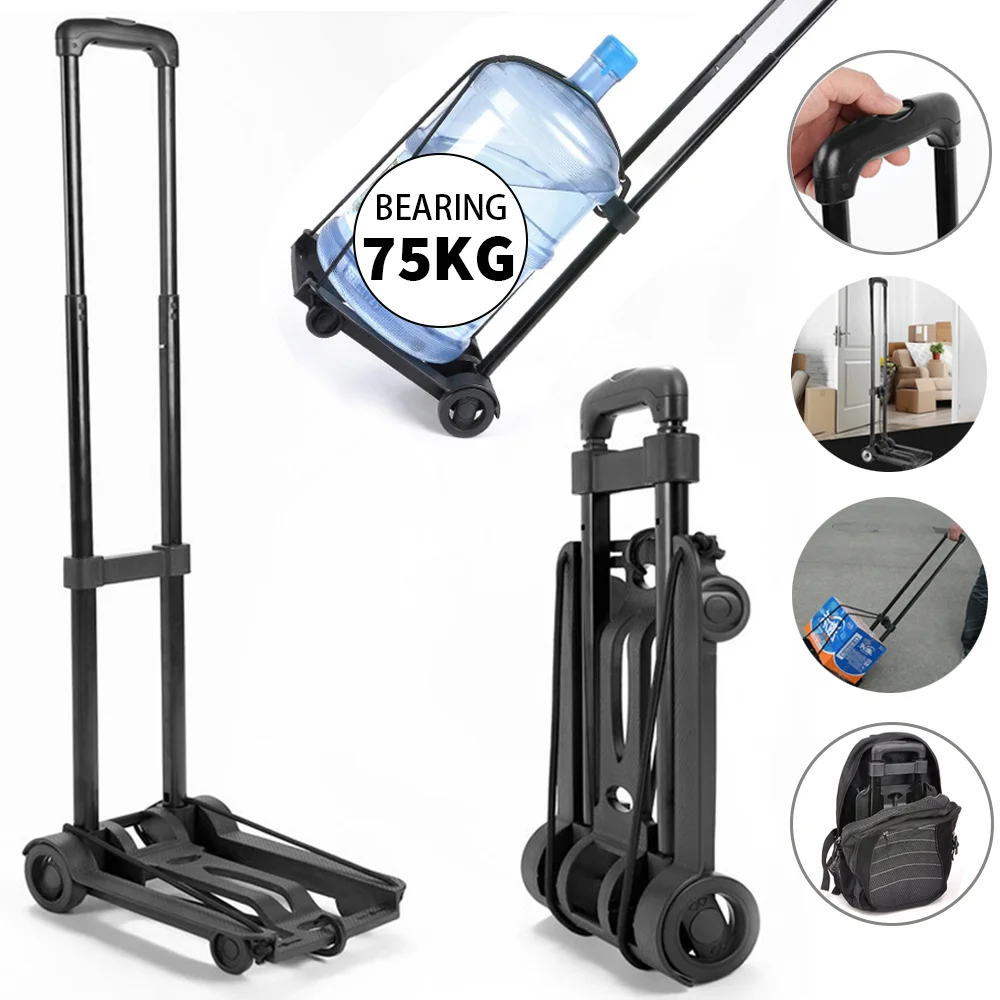 1pc Black Lightweight Folding Trolley - Portable Shopping Trolley with Trolley, Great for Travel Camping and Home Use