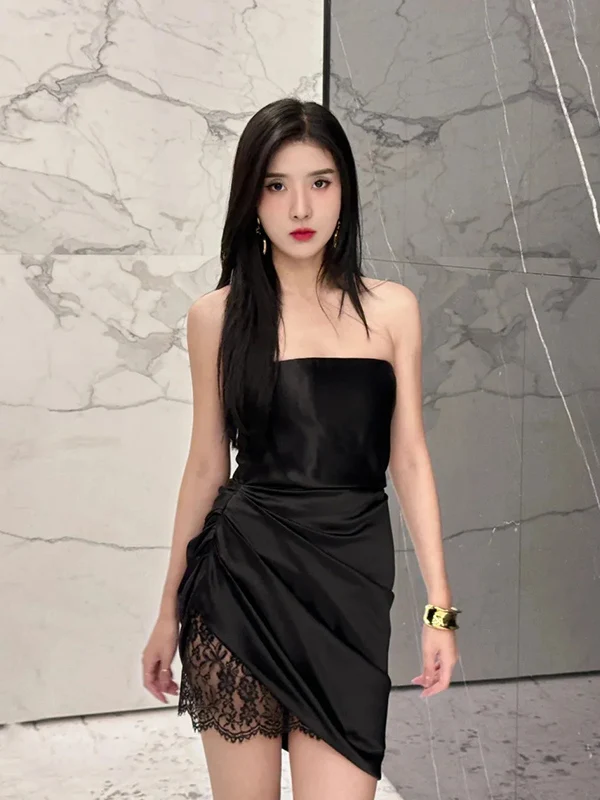 

Ele Lace Splice Satin ort Dr Sexy Bare oulder Bridesmaid Dr Women's Slim Fit Bodycon Dr Polyester Fiber