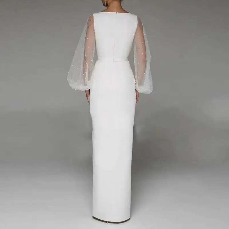 Vestido De novia Sexy con ilusión, manga larga, cuello en V clásico, hasta el suelo, vestido De noche Formal, elegante y Simple, nuevo