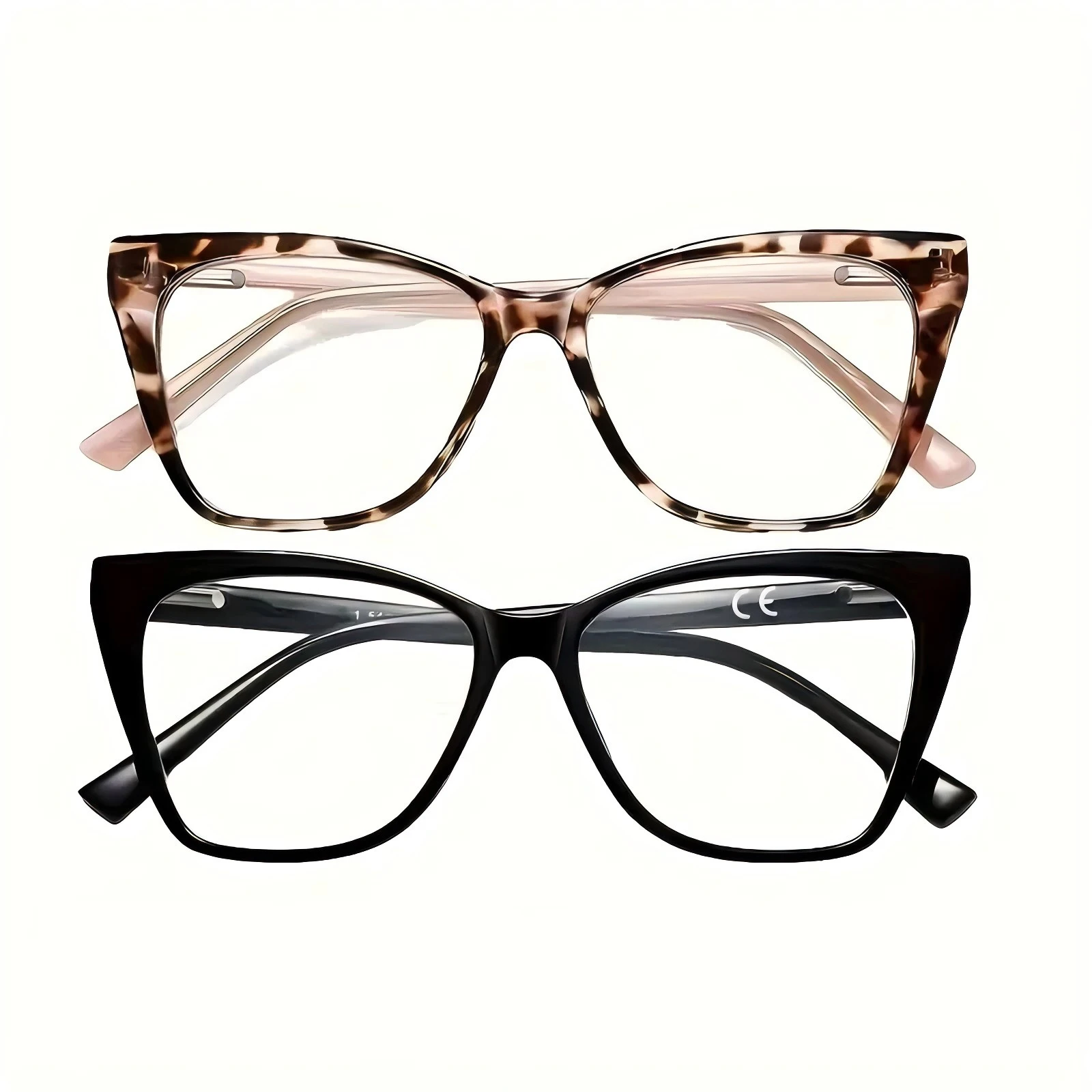 

2 pairs of large frame retro cat eye reading glasses TR anti-blue light anti-fatigue reading glasses