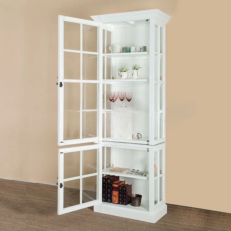 Retro solid wood bookcase, oak single door glass cabinet, display cabinet, three-dimensional cupboard