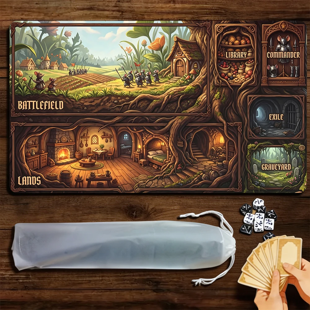 Fantasy Rat Kingdom TCG Playmat Magic Playmat Gathering Gaming Mat with Stitched Edge Anti-slip base 60X35cm Trading Card Game
