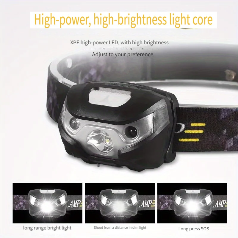 

Outdoor led strong light sensing headlight Long life lithium usb charging Lightweight headtorch for fishing