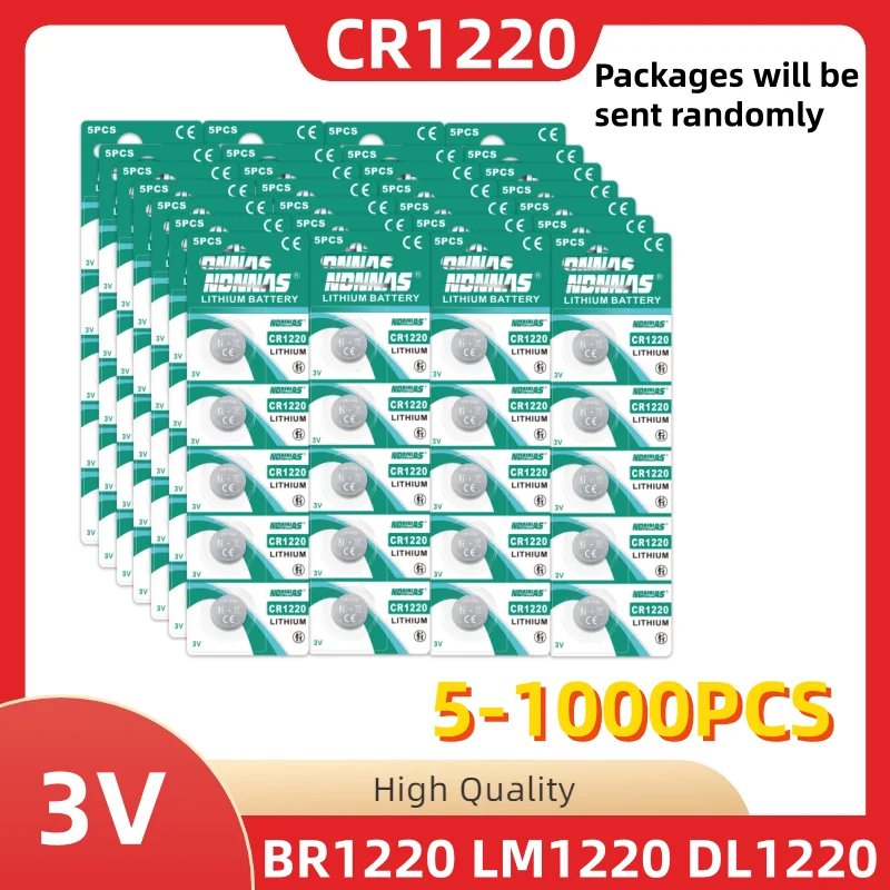 5-1000PCS CR1220 3V Lithium Button Battery BR1220 LM1220 DL1220 L04 5012LC Coin Cell Watch CR 1220 Batteries for Toys Remote
