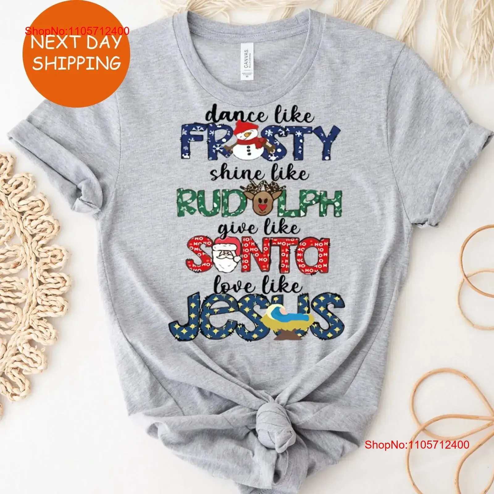 Dance Like Frosty Shine Rudolph Give Santa Love Jesus T shirt Cute Christmas Top Holiday Xmas vintage Washed designer clothes