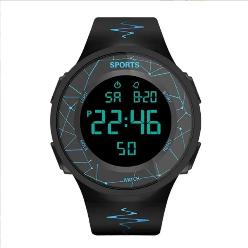 

Мужские спортивные часы с круглым циферблатом, светодиодные цифровые часы, светящиеся водонепроницаемые многофункциональные часы, уличные военные наручные часы для мужчин