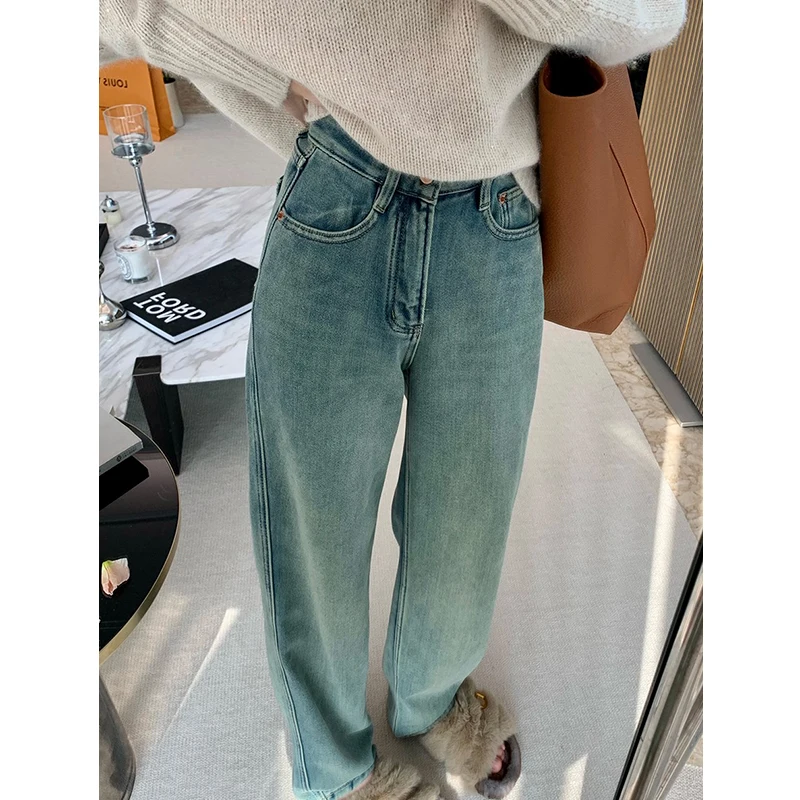 

Джинсы MUKOK с высокой талией, прямые, женские, весенние, новые, утягивающие, свободные, широкие, повседневные брюки