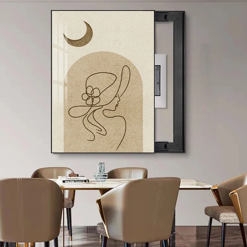 

Wabi-sabi abstract lines meter box decorative painting vertical version modern simple high-end restaurant electric switch box