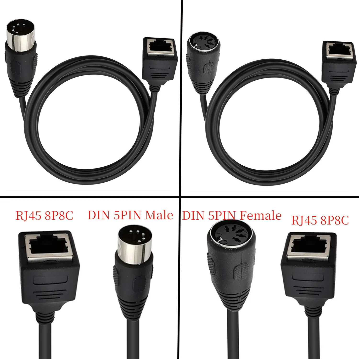 DIN 5 PIN to RJ45 Female Audio Connection Cable Plug and Play Durable Flexible Anti-Interference Cable for Ethernet Mixers