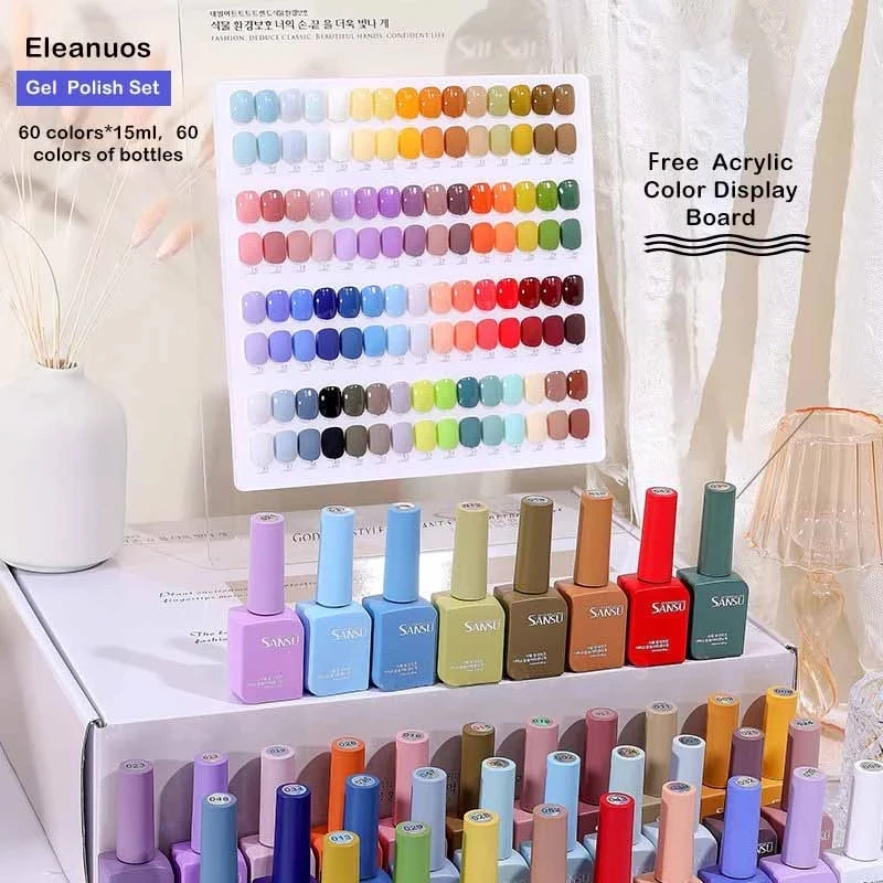 Eleanos 60 Color Gel Nail Polish Set Sansu Korean Gel Very Good Nail Salon No Wipe Top Coat Wholesale Soak Off DIY Nail Gel Kit