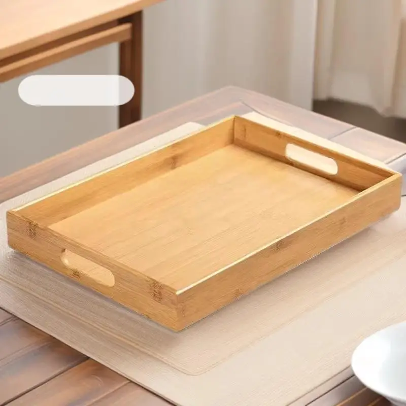Japanisches Serviertablett aus Bambus mit Griffen, rechteckiges Serviertablett, Tee- und Frühstückstablett, Mehrzweck-Palette, Massivholztablett – Detail 3