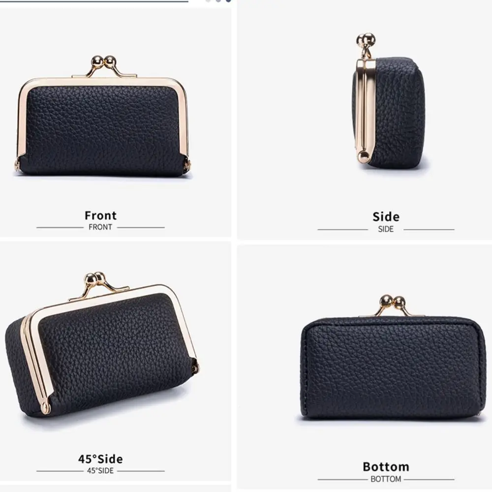 Portable Leather Jewelry Storage Bag Exquisite Solid Color Lipstick Bag Simple Wallet Kiss Lock Coin Purse Keys Lipsticks