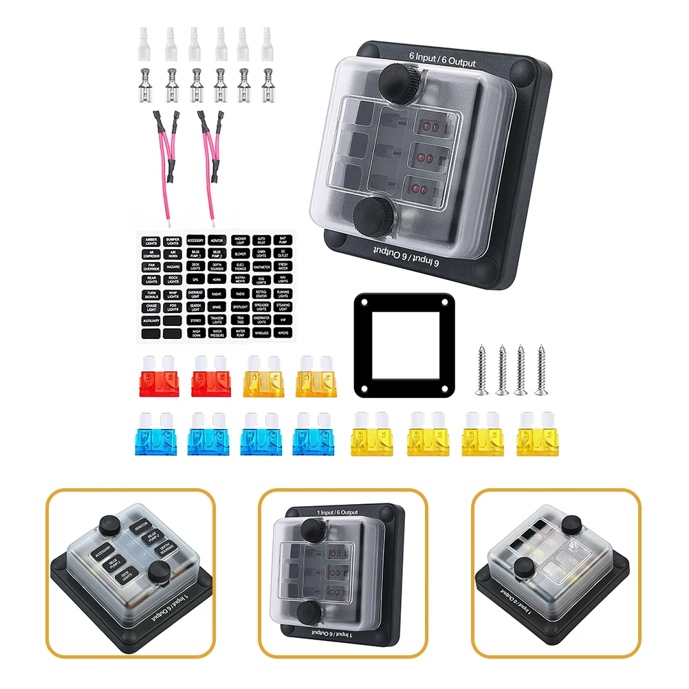 

1 set 1 Set Fuse Box Pa66 Flame Retardant 6-Output Marine Off-Road Rv Boat Use Durable Fuse Distribution Block Organizer