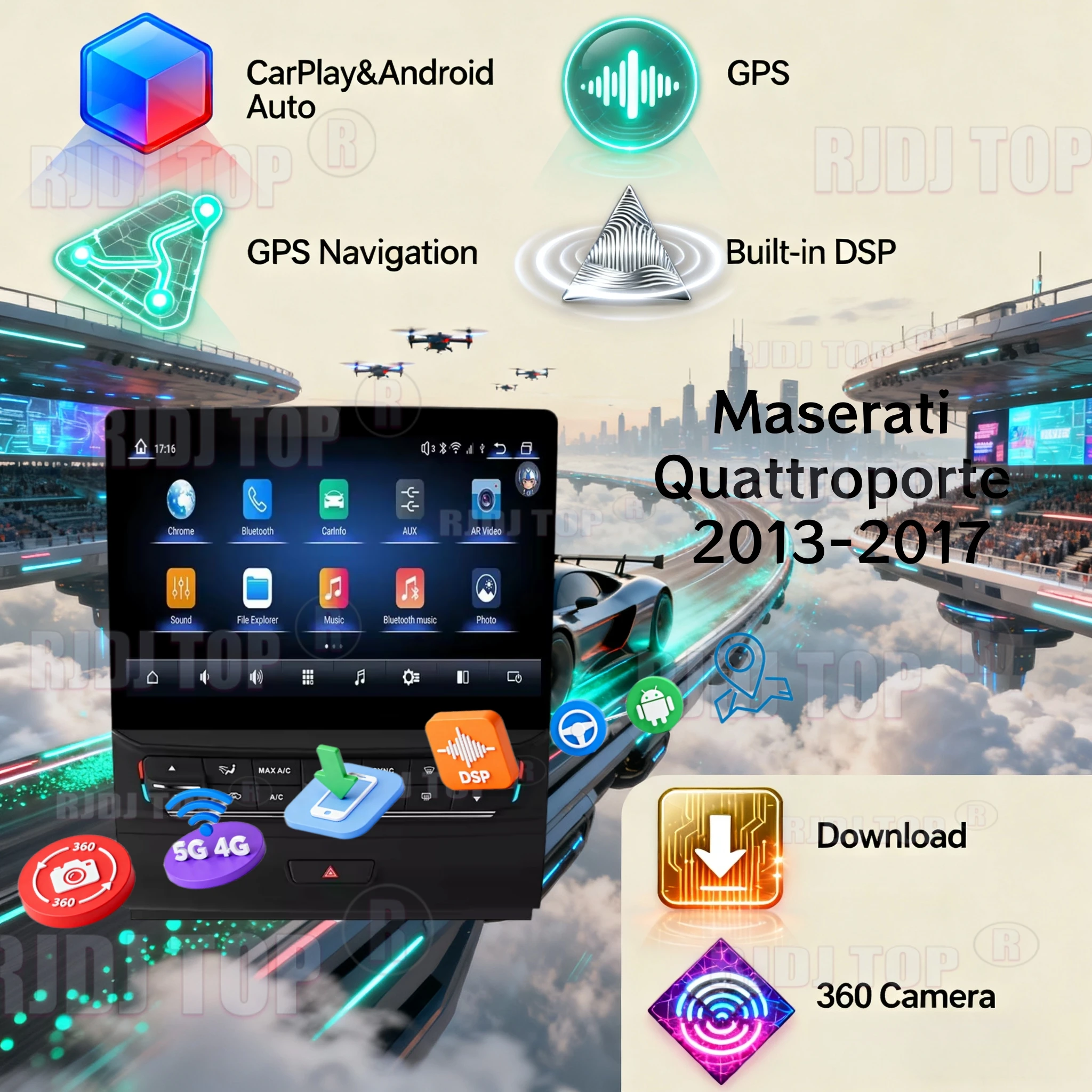 

10.26" Android 14 Screen For Maserati Quattroporte 2013-2017 Car Stereo Multimedia Player Wireless GPS Navigation Stereo Radio