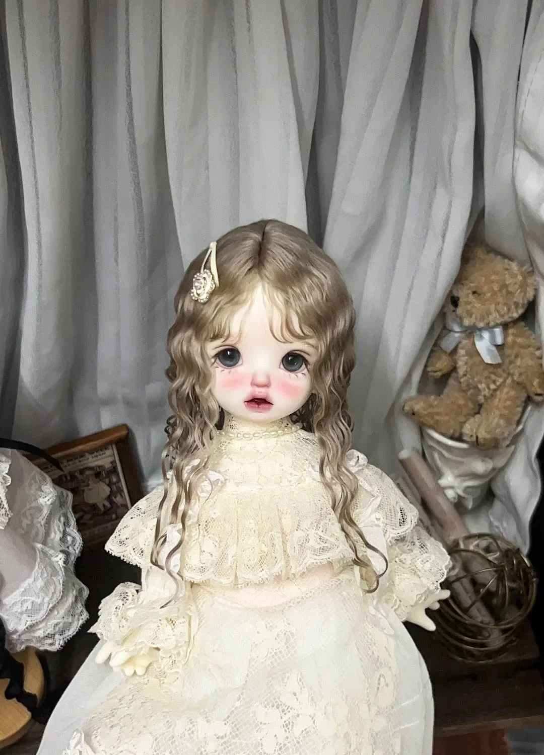 Haar voor pop zelfgemaakte mohair schapen kleine rol 1/6 BJD pop haar gratis verzending