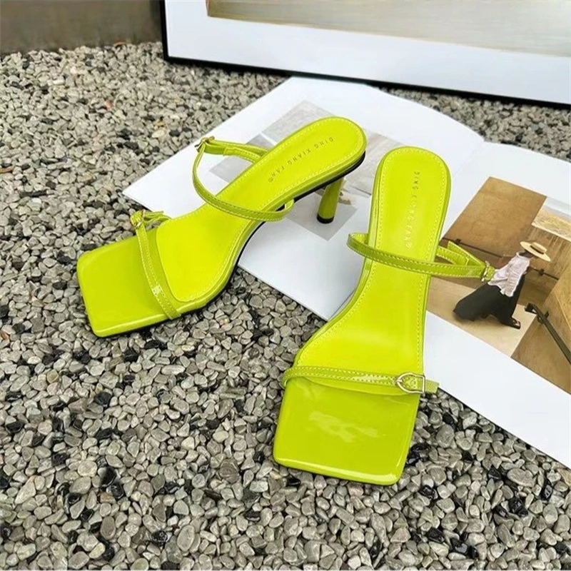2024 New Summer Style Fashionable Comfortable Elegant Stiletto Slippers Square Toe High Heel Temperament Sandals and Slippers