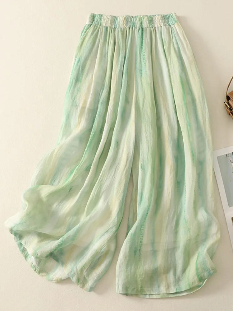 

Легкие хлопковые льняные брюки с широкими штанинами, укороченные, летние, новые, свободного прямого кроя, для женщин, с высокой талией