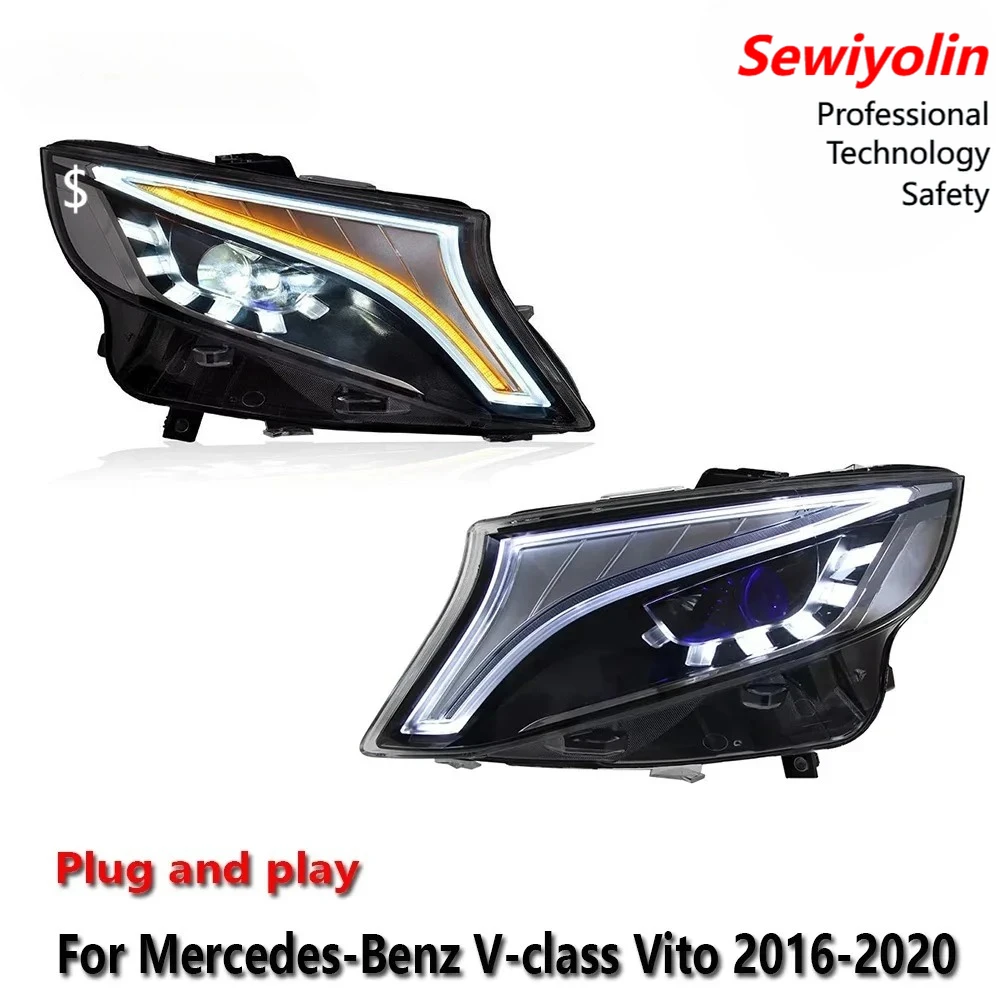 

Car LED Headlight Assemblies Lamps For Benz Vito 2016-2023 Fog DRL Brake Turn Signal Lamp Plug and Play IP67
