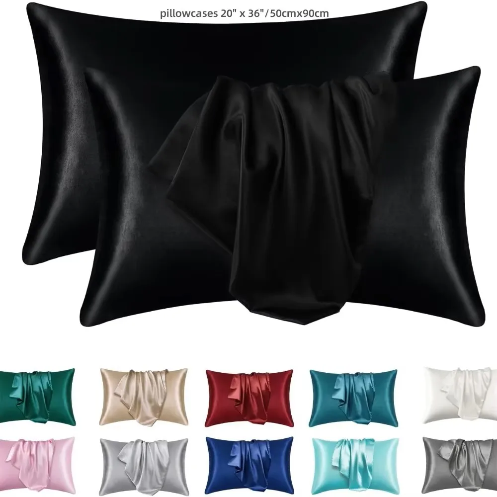 Juego de 2 Fundas de Almohada de Satén para el Cabello y la Piel, Fundas de Almohada de Seda Satén, Juego de 2 Fundas de Almohada Tamaño Queen, Funda de Almohada Sedosa