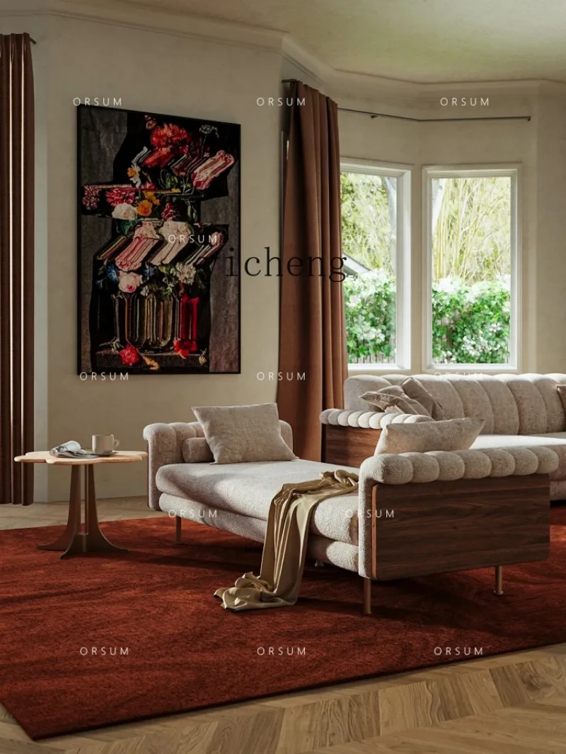 Retro Creative High-end Solid Wood Leather Frame Medieval Sofa Recliner Bedside StoolD25