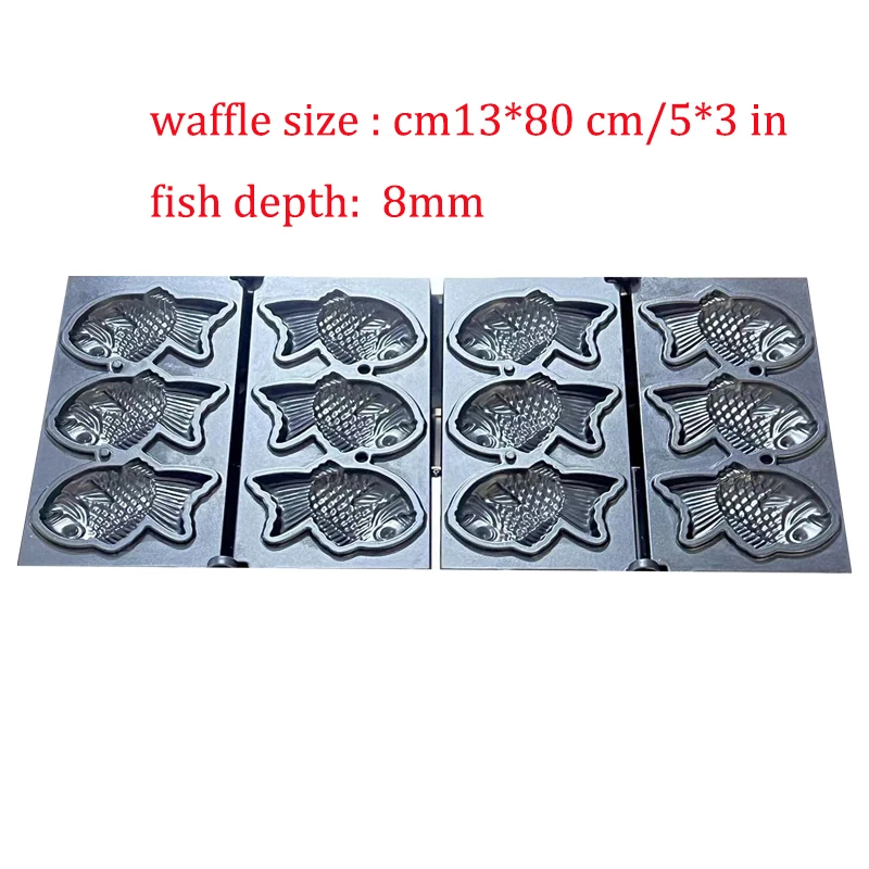 Commercial Electric Fish Shape Waffle Maker Machine, Ice Cream Ccone, Iron Plate, Cake Oven, 6 Pcs