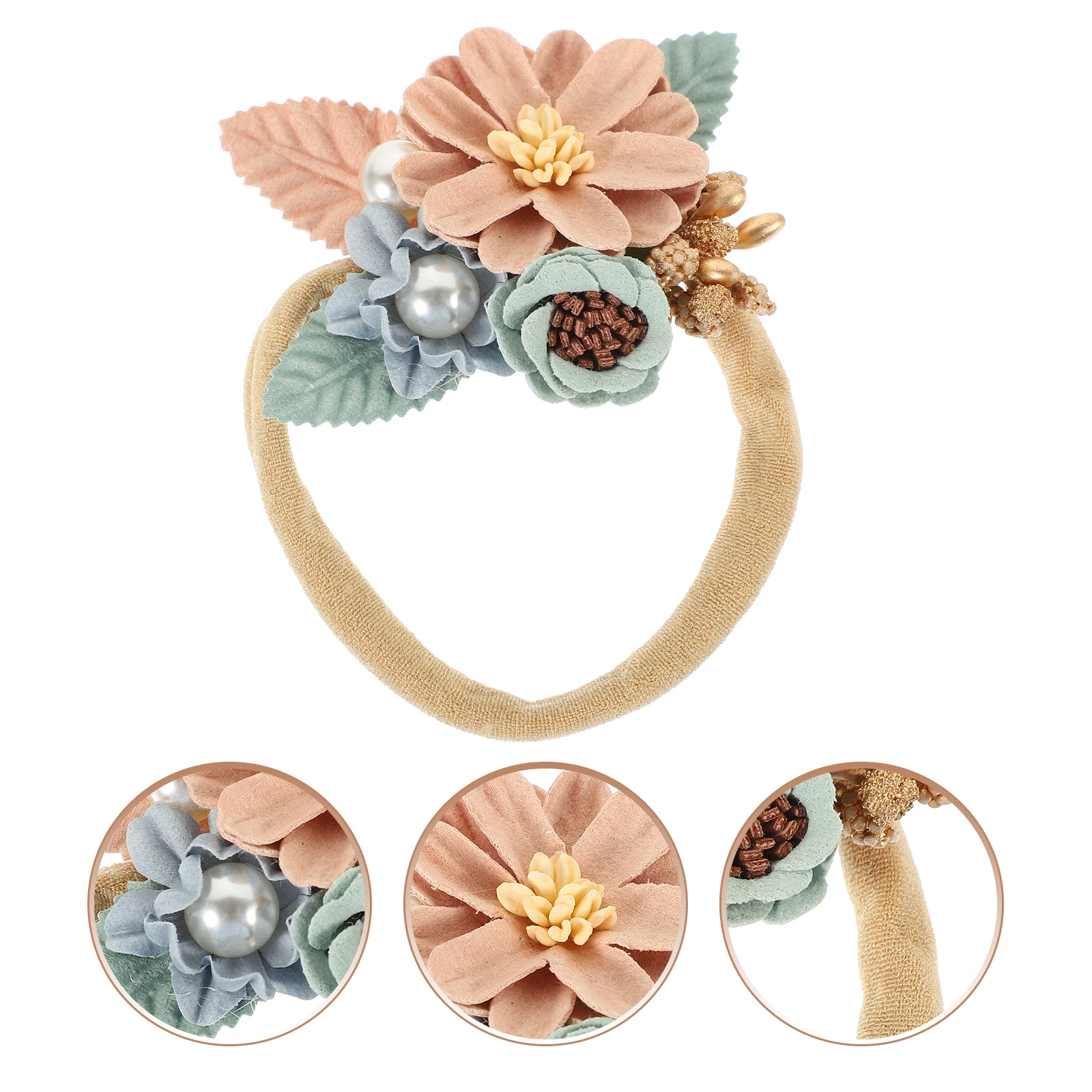 

Pearl Flower Headband Girl Infant Newborn Elastic Hair Band Toddler Lightweight Comfortable Birthday Christmas Party Flower