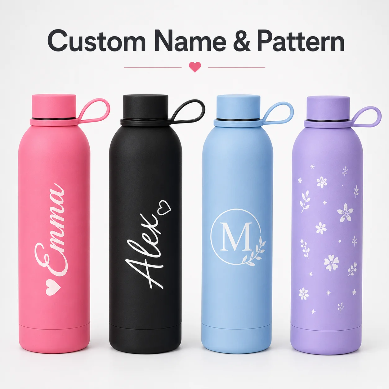 Personalized Custom Name Pattern Water Bottle Stainless Steel Vacuum Insulated Flask Portable Travel Thermos Engraved Gifts