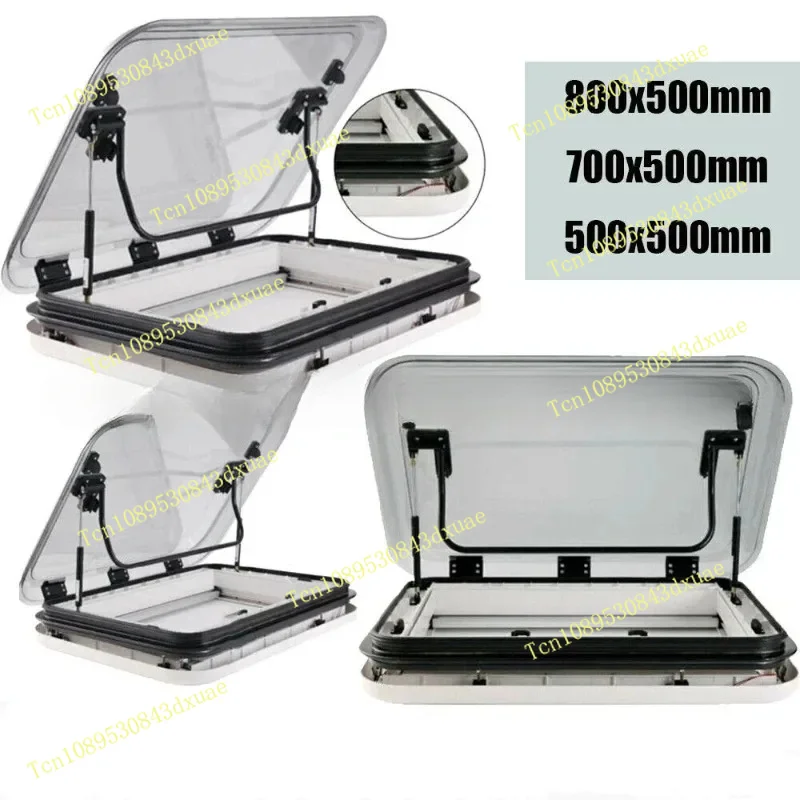 Customized Large Caravan RV Skylight Roof Vent 3-Size With LED Light 500/700/800 X 500Mm Cut Out For Motorhome