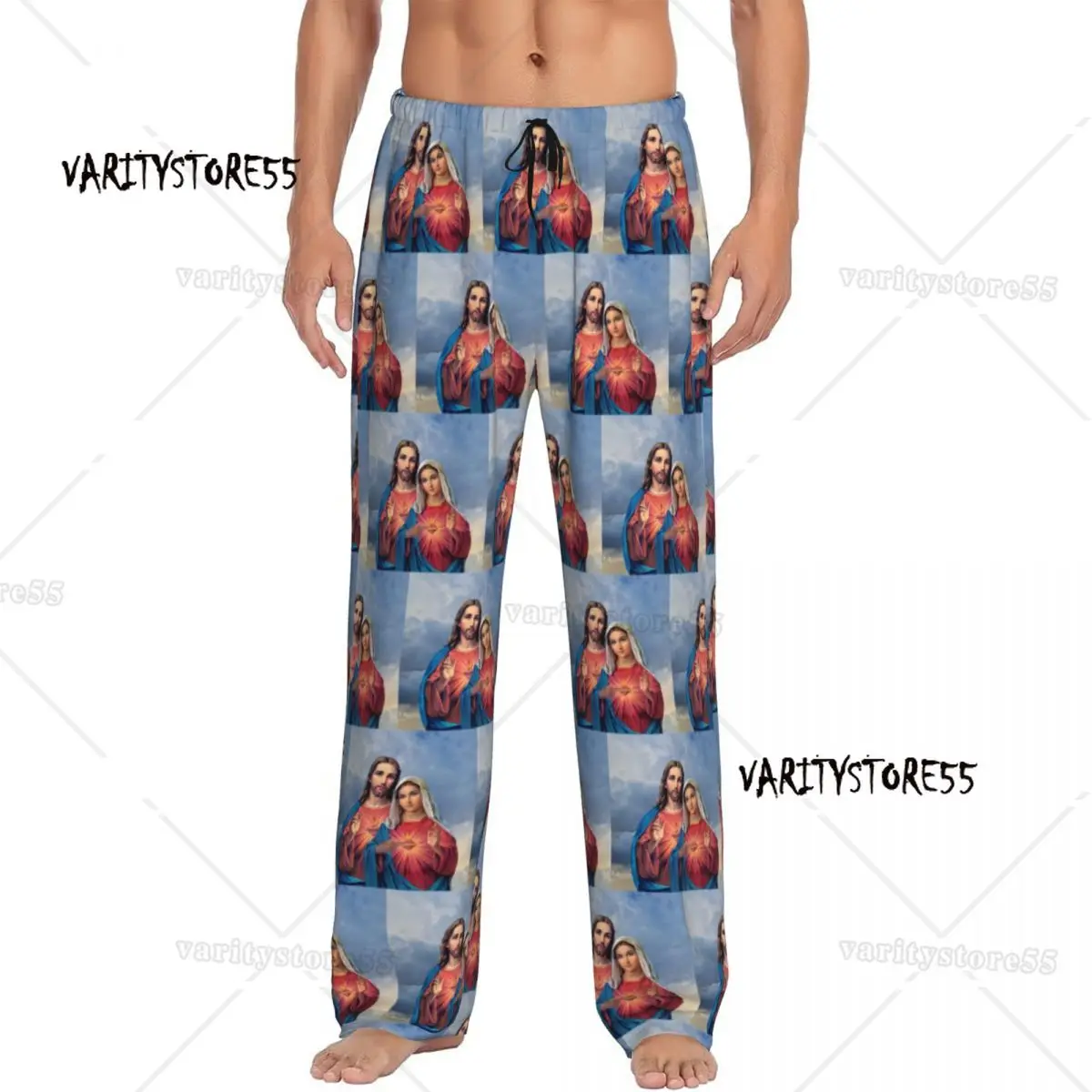 

Custom Printed Men Sacred And Immaculate Hearts Pajama Pants Catholic Jesus and Mary Sleepwear Sleep Lounge Bottoms with Pockets