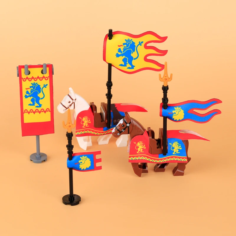 MOC Medieval Military Army Castle Knight Cloak Flag Series Accessories Building Blocks Legion Warrior Horse Bricks Toys Gifts