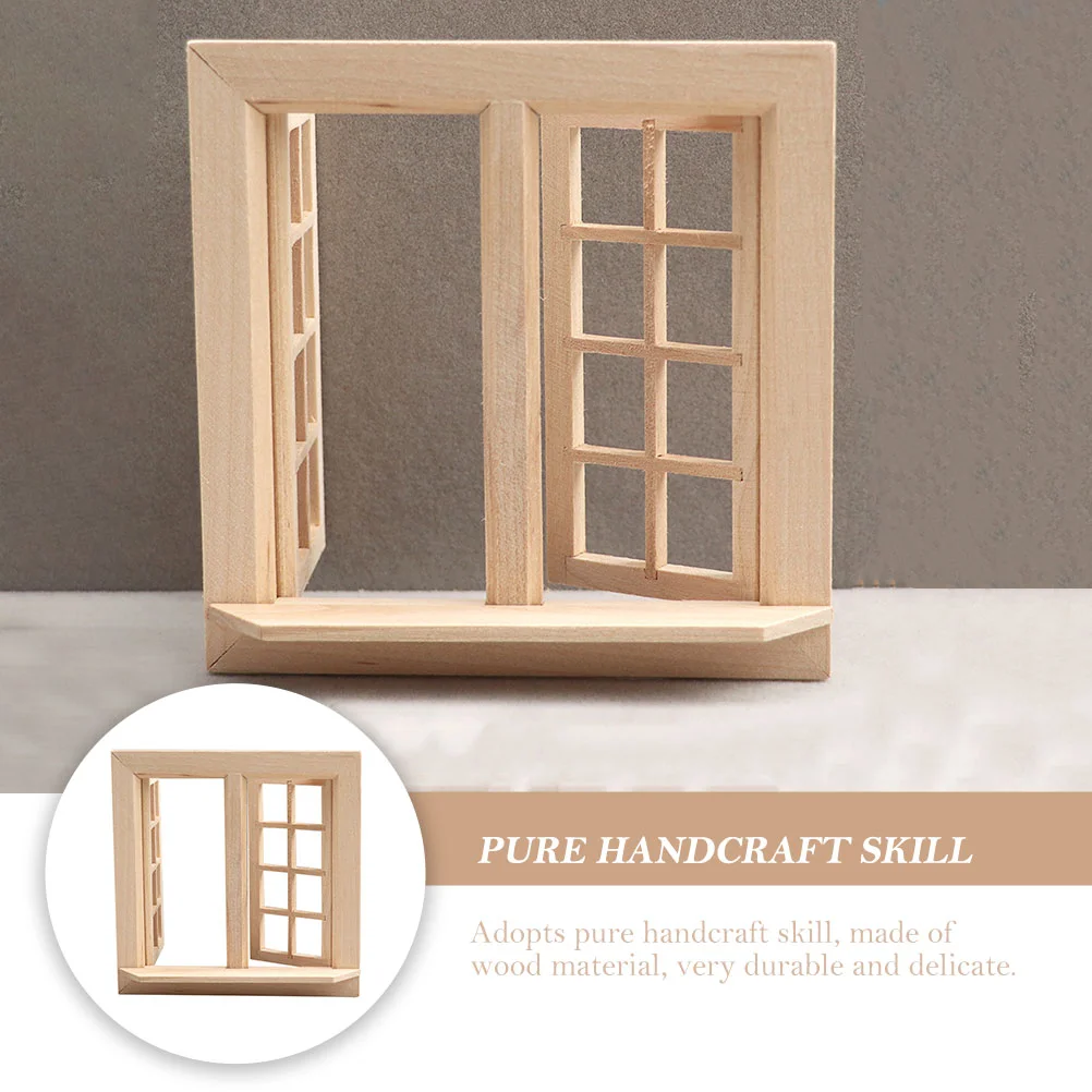 Porte e finestre di simulazione La casa Strumento di decorazione in miniatura Modello Dolly in legno Ornamento Bambino non colorato