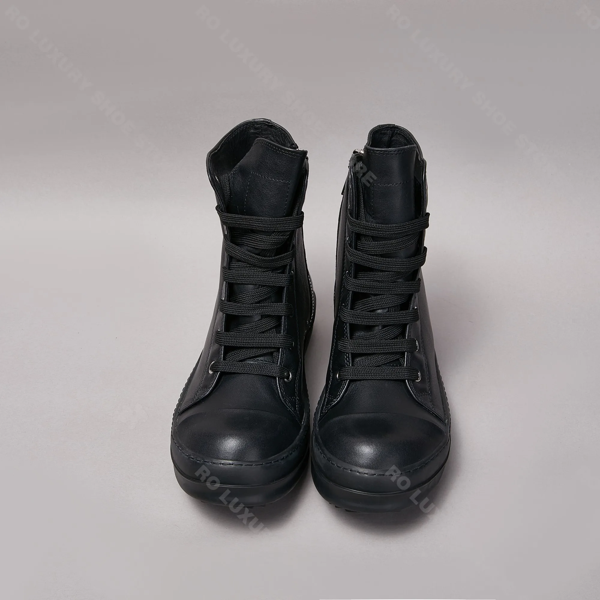 Brand Designer Men Leather Sneaker Black Women Ankle Boot PLatform Quality Lace Up High Top Trainer Casual Flats For Daily