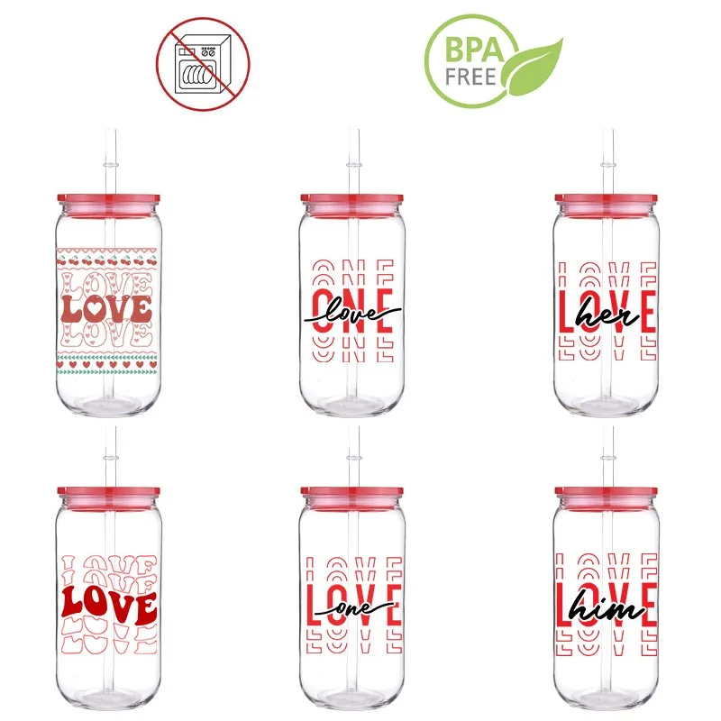 

3D Love Fasihon Printed Reansfer BPA free Plastic Straw Cup 16 OZ Design Valentine Print Eco-Friendly Comes With Straw And Cup